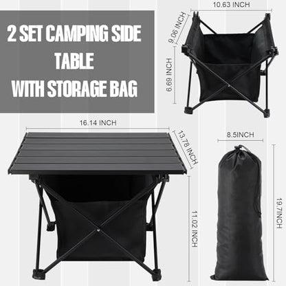 Tatuo 2 Pack Portable Camping Side Table with Storage Bag Lightweight Small Folding Beach Table for Sand Outdoor Aluminum Camping Tent Table Compact Picnic Table for BBQ Hiking Fishing Beach Travel
