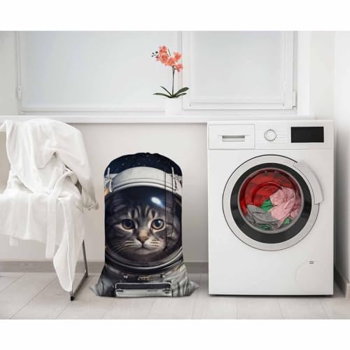 Swono Cat In Outer Space Extra Heavy Duty Laundry Bag, Cute Cartoon Kitten Astronomy Cosmos Dirty Clothes Drawstring Bag with Tear Resistant Fabric, Laundry Liner for Hamper, Space Adventure - color: Cat In Outer Space