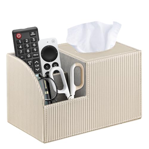 Square Tissue Box Cover with Storage, PU Leather Cube Tissue Box Holder, Remote Control Nightstand Organizer, Modern Desk Caddy for End Table, Bathroom, Bedroom, Home, Office Decor - color: Apricot