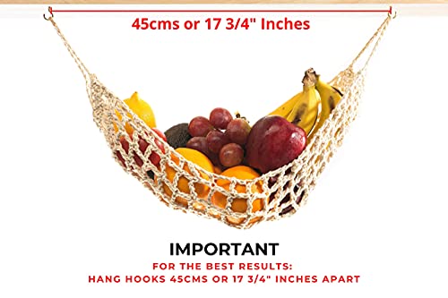 Hanging Fruit Hammock Under Cabinet - 1 Macrame Fruit Hammock with 2PCS Hooks - Handwoven Cotton Basket Storage for Produce, Banana - Boho Kitchen Decor for More Counter Space at Home Boat Camper RV