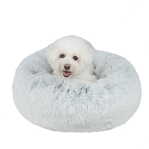 Best Pet Supplies Round Calming Dog Bed for Small, Medium & Large Dogs, Plush Donut Cuddler Pet Bed w/Raised Rim for Head, Neck Support, Anti-Slip Bottom Washable Bed - Light Warm Gray, 24 x 24 x 7 - color: Light Warm Gray, size: 24" x 24" x 7"