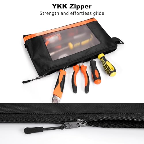 KENOBE 13" Tool Pouches with Zipper, Heavy Duty Small Tool Bag with Visible Window, Multipurpose Storage Utility Pouch for Tools, Gadgets, Cosmetics, Stationery, Travel Accessories, 3 Pack