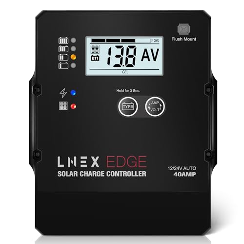LNEX Solar Charge Controller with Flush Mount Design, 6 Stage Charging with LCD Display 12V/24V Auto PWM Controller 40A for LiFePO4, AGM, Gel, Flooded and Lithium Battery - style: 40A Flush Mount