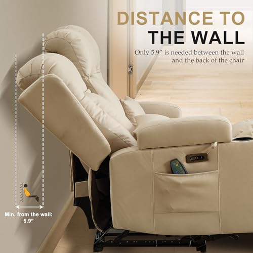 URRED Power Loveseat Recliner Sofa with Massage and Heat, Wall Hugger Reclining Loveseat with Console, RV Couch Home Theater Seating with LED Lights for Living Room (Beige, 76.8" - 3 Seats) - color: Beige, size: 76.8" - 3 Seats