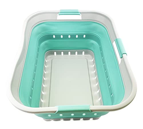 SAMMART 42L (11 gallon) Collapsible Plastic Laundry Basket - Foldable Pop Up Storage Container/Organizer - Portable Washing Tub - Space Saving Hamper/Basket (Grey/Pine) - color: Grey/Pine