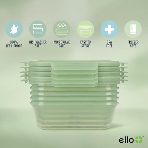 Ello Snap & Nest 10-Piece 4.5 Cup Plastic Meal Prep Set, Reusable Food Containers for Healthy Eating, Freezer, Dishwasher Safe, Sage - color: Sage, size: Meal Prep