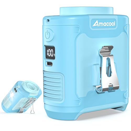 AMACOOL Portable Waist Fan Clip On, Gifts for Men Dad Husband, 10000mAh Rechargeable Wearable Shirt Fan, Powerful Belt Fans, Birthday Gifts for Women Jobsite Travel Camping Essentials 2026 - color: Oasis Cornflower Gloss