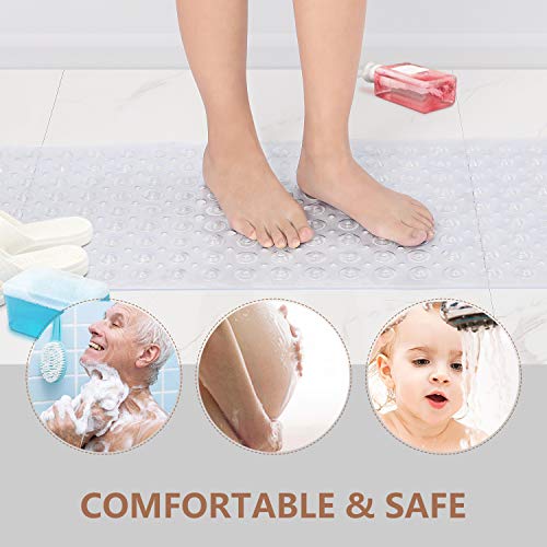 Upgrade Baby Bath Mat Non Slip Extra Long Bathtub Mat for Kids 40 X 16 Inch - Eco Friendly Bath Tub Mat with 200 Big Suction Cups,Machine Washable Shower Mat,Clear - color: Clear