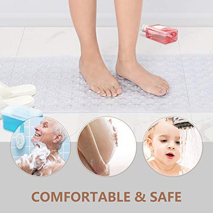 Upgrade Baby Bath Mat Non Slip Extra Long Bathtub Mat for Kids 40 X 16 Inch - Eco Friendly Bath Tub Mat with 200 Big Suction Cups,Machine Washable Shower Mat,Clear - color: Clear