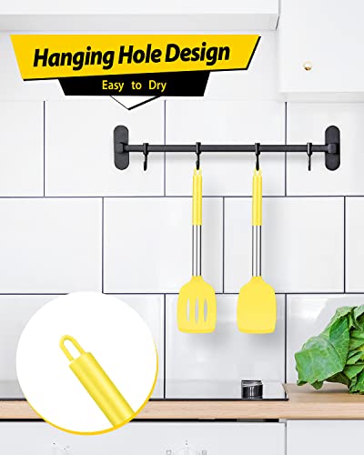 Pack of 2 Silicone Solid Turner, Non Stick Slotted Kitchen Spatulas, High Heat Resistant BPA Free Cooking Utensils, Ideal Cookware for Fish, Eggs, Pancakes(Yellow) - color: Yellow