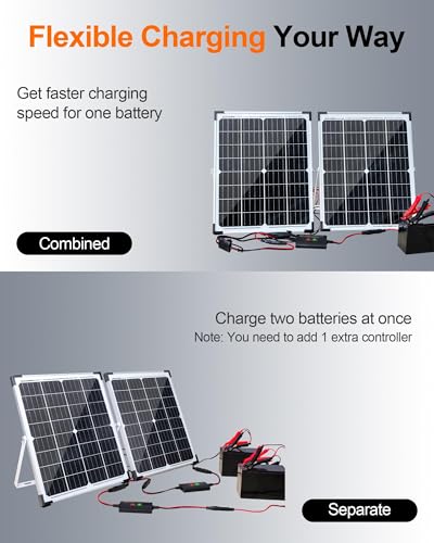 SOLPERK 12V 50W Solar Panel Kit, 2pcs 25W Solar Battery Maintainer+Waterproof 8A Controller+Adjustable Mount Bracket for Boat RV Car Motorcycle Marine Automotive - size: 50W