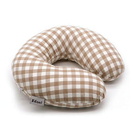 Buckwheat Neck Pillow, Comfortable U Shaped Travel Pillow Portable Pillow for Sleeping Recliner Chair Washable Pillowcase Buckwheat Hulls Filling (12x12 inch, Khaki) - color: Lattice-khaki
