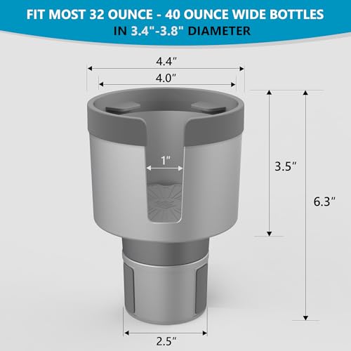 Seven Sparta Car Cup Holder Expander with Offset Adjustable Base, Compatible with Hydro Flasks 32/40 Ounce, Compatible with Yeti Ramblers 20/26/30 Ounce, Other Bottles in 3.4"-3.8" (Gray) - color: Gray, size: Medium*1