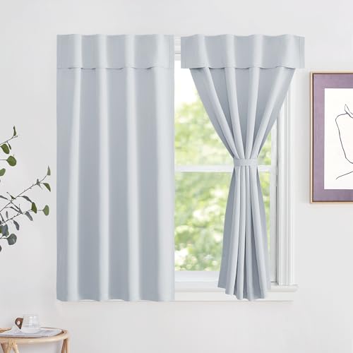 NICETOWN Bathroom Curtains for Privacy, Portable Self Adhesive Window Covering 63 inches Length, Easy Installation Thermal Insulated Curtain Panels for Bedroom (1 PC, 42" W, Greyish White) - color: Greyish White, size: 42"W x 63"L (Pack of 1)