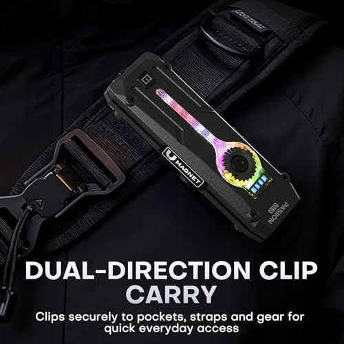 Rechargeable EDC Flashlight, 750 Lumens with 11 Light Modes & Stepless Dimming,Flat Flashlight Magnetic Base & Dual Clip, White & Warm Light Combo, U V Mode, Red Light for Everyday Carry - color: Black, size: Medium