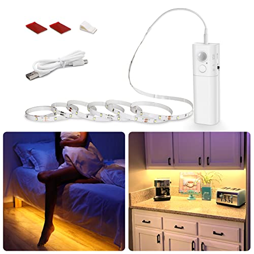 WOBANE Motion Activated LED Strip Light, Rechargeable Magnetic Battery Box with 6.56ft LED Strip,60 LEDs Homelife Sensor Bar for Wardrobe,Stair,Pantry,Counter,Under Cabinet,Bed,Door,2700K Warmwhite - color: Warm White, size: 6.56ft White