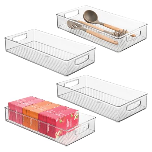 iDesign Stackable Clear Plastic Extra Long Pantry Organizers, 4-Pack | Cabinet Storage Bins, For Kitchen - size: 16 x 8 x 3, style: Pack of 4