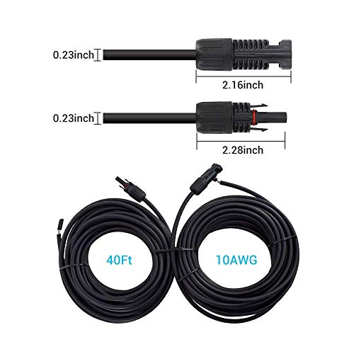 Renogy 40FT 10AWG Male&Female Extension Cables Solar Panel and Controller Connector Adaptor Wire, 40FT 10AWG, Black - size: 40FT10AWG