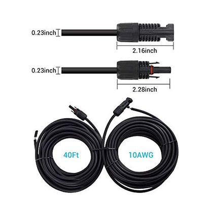 Renogy 40FT 10AWG Male&Female Extension Cables Solar Panel and Controller Connector Adaptor Wire, 40FT 10AWG, Black - size: 40FT10AWG