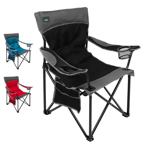 Northroad Foldable Camping Chair Heavy-Duty Outdoor Folding Chair Support Up to 300lbs for Hiking, Picnics, Patio, Beach, Fishing (Black) - color: Black