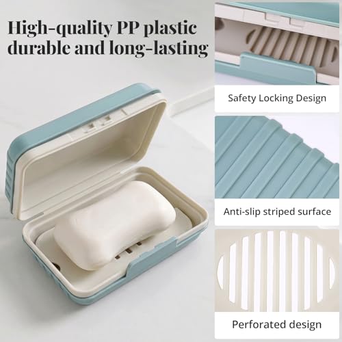Leakproof Travel Soap Case with Lid and Removable Drain Tray - Portable Bar Soap Holder for Travel, Camping, Gym, Outdoor Use - Fits Most Standard Soaps - Made of Durable PP Plastic - color: Blue