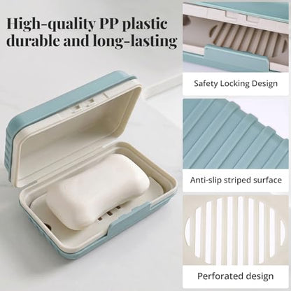 Leakproof Travel Soap Case with Lid and Removable Drain Tray - Portable Bar Soap Holder for Travel, Camping, Gym, Outdoor Use - Fits Most Standard Soaps - Made of Durable PP Plastic - color: Blue
