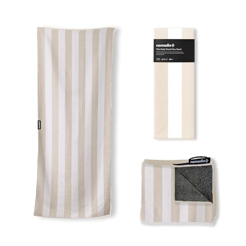 Nomadix Original Towel - Perfect for Beach, Pool, Travel, Camping, Yoga - Made with Recycled Materials - Super Absorbent - Sand Resistant - Cabana Stripe Beige - 72.5x30 - color: Cabana Stripe Beige
