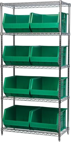 Akro-Mils 30270 AkroBins Plastic Storage Bins, Space-Saving Stackable Bins for Garage, Pantry, Craft Organization, 18" x 16" x 11", Green, 3-Pack - color: Green
