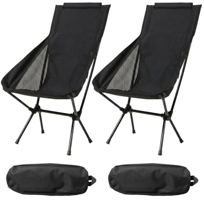 Wind Tour Portable Camping Chair Lightweight Foldable Outdoor Chair for Hiking Camp Backpacking Lawn Beach Fishing Picnic with Carry Bag (High-Back | Black-2) - color: High-back | Black-2