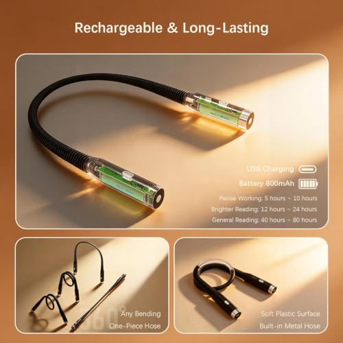 LED Neck Reading Light, 3-Color & 3-Brightness Adjustable Bendable Neck Light, USB Rechargeable Book Light for Reading in Bed, Knitting, Crochet, Camping, Working, Book Lovers Gifts (Pink) - color: Pink