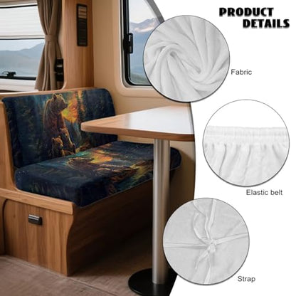 Bear Forest Pattern 2 Pcs RV Dinette Cushion Covers Anti-Slip Camper Cushion Slipcover Thickened 2 Seat Sofa Chair Cover 1 Backrest Covers and 1 Bench Covers - color: Bear Forest