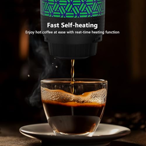 HX HECLX Coffee Maker Gift Set for Camping,Battery Powered Portable Electric Espresso Machine, Rechargeable Coffee Maker Self Heating Ground Coffee Capsule for RV, Hiking (Green mix Black)