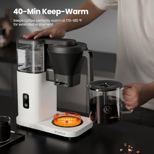 Kismile SCA-Certified 8 Cup Drip Coffee Maker, Pour Over Coffee Machine with 3s Instant Heat 197–205℉, Adjustable Flow Control, Removable Water Tank, Deep Cold Brew & 40 Min Keep Warm (Pearl White) - color: White