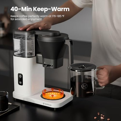 Kismile SCA-Certified 8 Cup Drip Coffee Maker, Pour Over Coffee Machine with 3s Instant Heat 197–205℉, Adjustable Flow Control, Removable Water Tank, Deep Cold Brew & 40 Min Keep Warm (Pearl White) - color: White