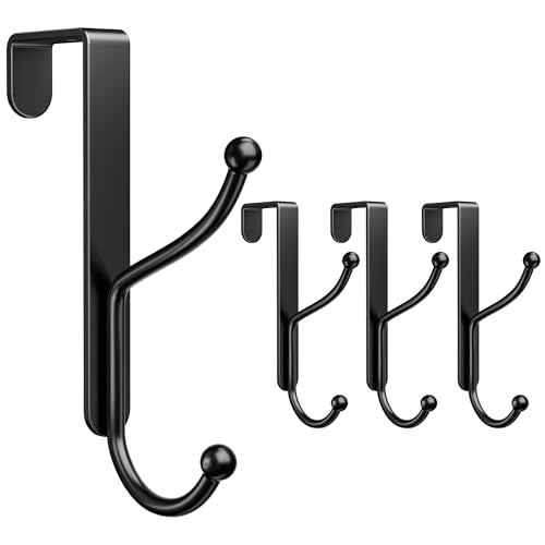 niffgaff Over Door Hook 4-Pack, Heavy Duty Door Hanger, Fits Interior Doors 1.4 Inches Thick, Organize Coats, Hats, Towels, and Bags for Entryways, Bathrooms, Bedrooms, and Kitchens, Black - color: Black, size: 4 Pack-8 Hooks
