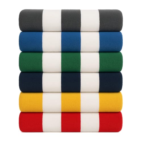 Salt Earth Cotton Beach Towel (Pack of 6, 30"x60") - Oversized Beach Cabana Striped Towels - Quick Dry & Absorbent Towels for Bathroom, Travel, Pool, Spa, Bath, Vacation, Home, Swim (Multi Color) - color: Multi Colour, size: Pack of 6