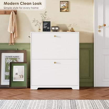 Nicetree Shoe Cabinet with 2 Flip Drawers, Narrow Shoe Organizer Cabinet, Freestanding Shoe Rack Cabinet, Modern Shoe Storage Cabinet for Entryway, Hallway, Foyer, White - color: White, style: 2-Drawers