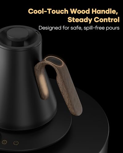 Cocinare Gooseneck Electric Kettle, ±1°F Precise Temperature Control, 1500W Fast Heating, Pour Over Coffee & Tea Kettle with Brew Timer & Keep Warm, Stainless Steel, 0.9L (Goya Walnut) - color: Goya Walnut