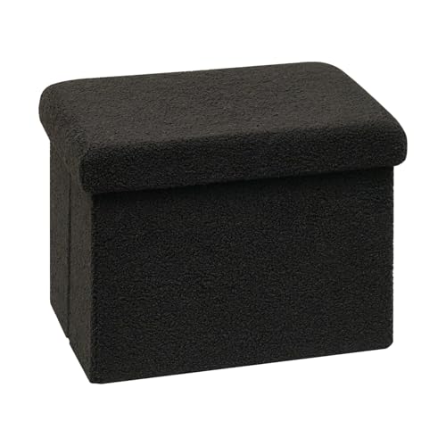 PINPLUS Storage Ottoman Cube Ottoman Foot Rest,Small Foldable Portable Boucle Upholstered Sherpa Ottomans, Faux Teddy Fur, Black 16.5"x12.6"x12.6" - color: Black, size: 16.5"D x 12.6"W x 12.6"H