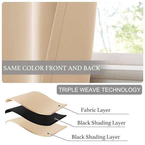 NICETOWN Biscotti Beige 42" W x 63" L No Drill Privacy Thermal Curtain, Farmhouse Solid Self-Adhesive Blackout Window Cover for Living Room, Office, Loft & Rental Apartment, 1 Panel - color: Biscotti Beige, size: 42"W x 63"L (Pack of 1)