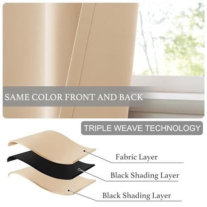 NICETOWN Biscotti Beige 42" W x 63" L No Drill Privacy Thermal Curtain, Farmhouse Solid Self-Adhesive Blackout Window Cover for Living Room, Office, Loft & Rental Apartment, 1 Panel - color: Biscotti Beige, size: 42"W x 63"L (Pack of 1)