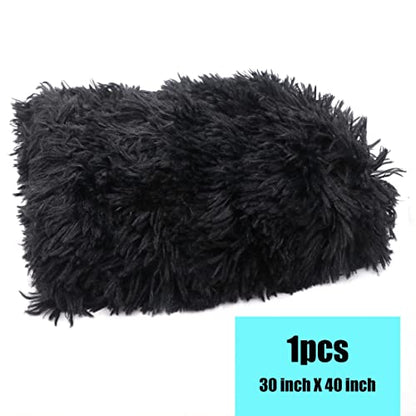 Pet Dog Bed Blankets, Fluffy Fleece Dog Throw Blankets Sleep Mat,Soft Puppy Blankets Cat Kitten, S M L XL,Fuzzy Reversible Sherpa Blanket for Bed, Couch, Sofa, Travel,Washable & Lightweight - color: Black, size: 40 INCH X30 INCH