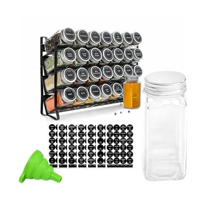 ELITE BAY-Spice Jar Rack Organizer with KEEP – 4-Tier Organizer with 28 Empty Bottles, 180 Waterproof Labels (55 Blanks) & Funnel| Space-Saving Spice Storage for Kitchen Counter or Cabinet.