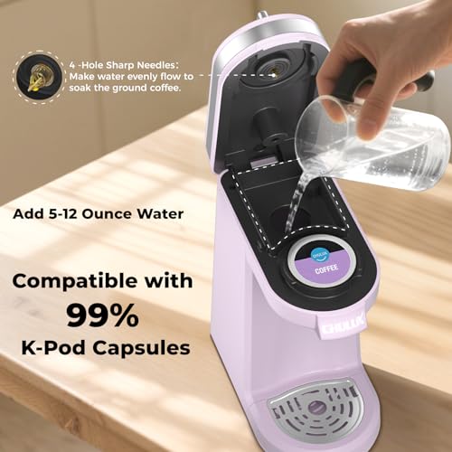 CHULUX Mini Coffee Maker for K Capsule, Single Serve Coffee Maker for One Cup Americano, Lightweight Pod Coffee Machine, Lavender - color: Lavender