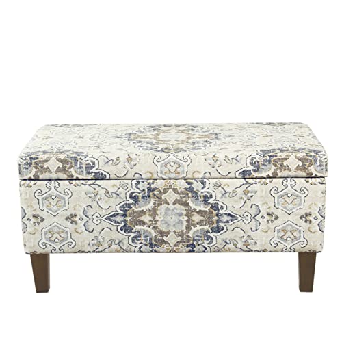 HomePop 36" Storage Ottoman Bench with Hinged Lid - Antiqued Medallion Ebony & Cream - color: Antiqued Print Ebony and Cream