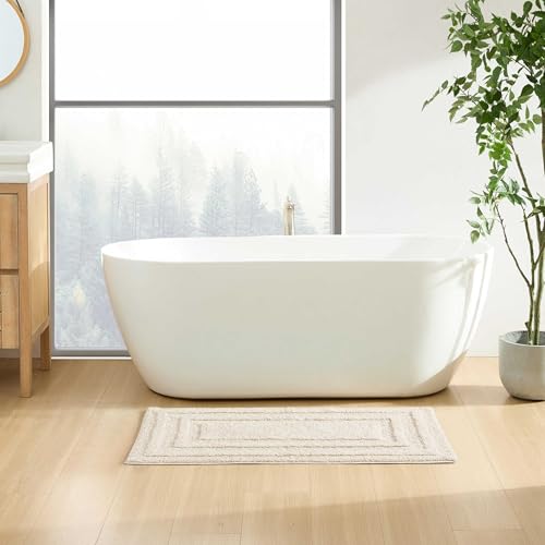 Eddie Bauer - Bathroom Rug, 100% Soft Plush Tufted Cotton Bath Rug, Highly Absorbent, Quick-Dry, and Skid-Resistant Backing (Logan White, 24" x 40") - color: White, style: 24" x 40"