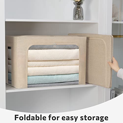 FHSQX 2 Pack Clothes Storage Bins with Metal Frame, Beige, 15.7x11.8x11.7 Inch - color: Beige, size: 15.7x 11.8x 11.7 Inch
