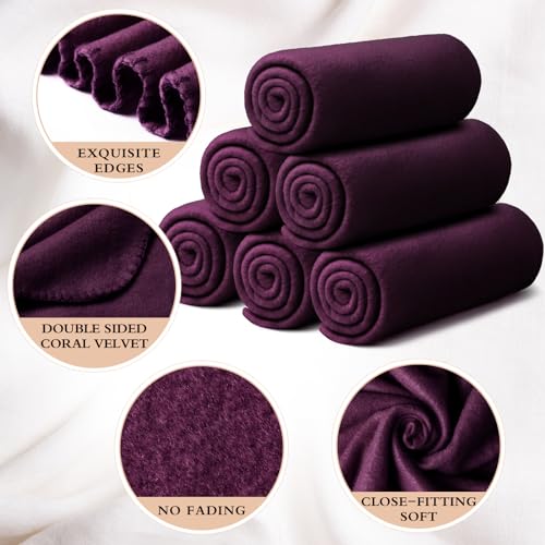 Buryeah 10 Pcs Fleece Blanket Bulk Soft Warm Fleece Blankets Cozy Lightweight Throw Blankets Plush Pet Throw Blanket for Home Bed Sofa Office Wedding Gifts Travel(50" X 60",Purple) - color: Purple