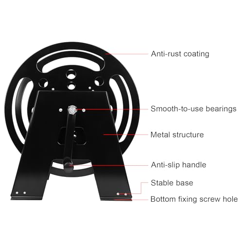Dollate RV Extension Cord Reel Stand, Up to 200 Feet of 15A (12/3 AWG) Metal Reel Frame with Foldable Handle, Metal Heavy Duty Power Cord Storage Reel with Durable Bearings ＆ Anti-rust Coating
