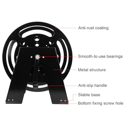 Dollate RV Extension Cord Reel Stand, Up to 200 Feet of 15A (12/3 AWG) Metal Reel Frame with Foldable Handle, Metal Heavy Duty Power Cord Storage Reel with Durable Bearings ＆ Anti-rust Coating